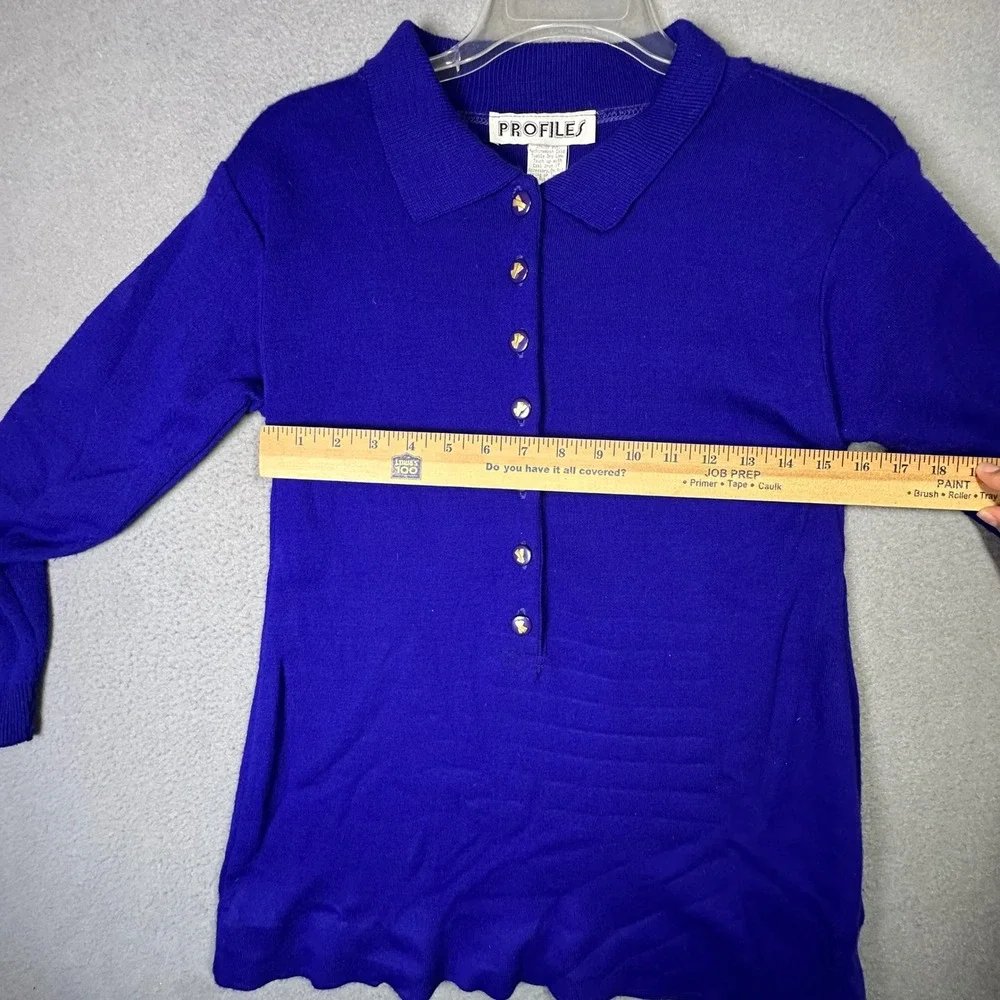 Profiles Vintage Long Sleeve Polo Sweater Cobalt Blue Gold Buttons  Layering S